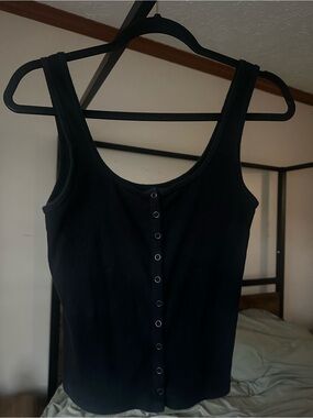 Abercrombie Black Ribbed Button-Front Tank Top